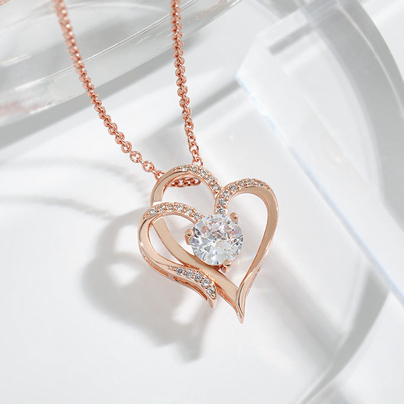 Zircon Double Love Necklace With Rhinestones Ins Personalized Heart-shaped Necklace Clavicle Chain Jewelry For Women Valentine's Day Overview: Unique design, stylish and beautiful. Good material, comfortable wear. A variety of colors, any choice Product i