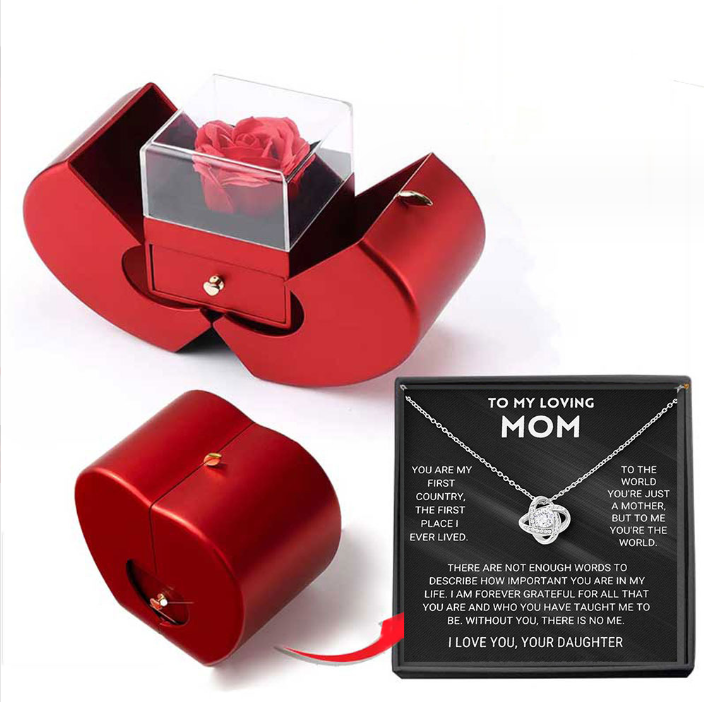 Fashion Jewelry Box Red Apple Christmas Gift Necklace Eternal Rose For Girl Mother's Day Valentine's Day Gifts With Artificial Flower Rose Flower Jewelry Box Overview: 1. Handmade Roses: Our roses are handmade, each rose looks like it has just been carefu