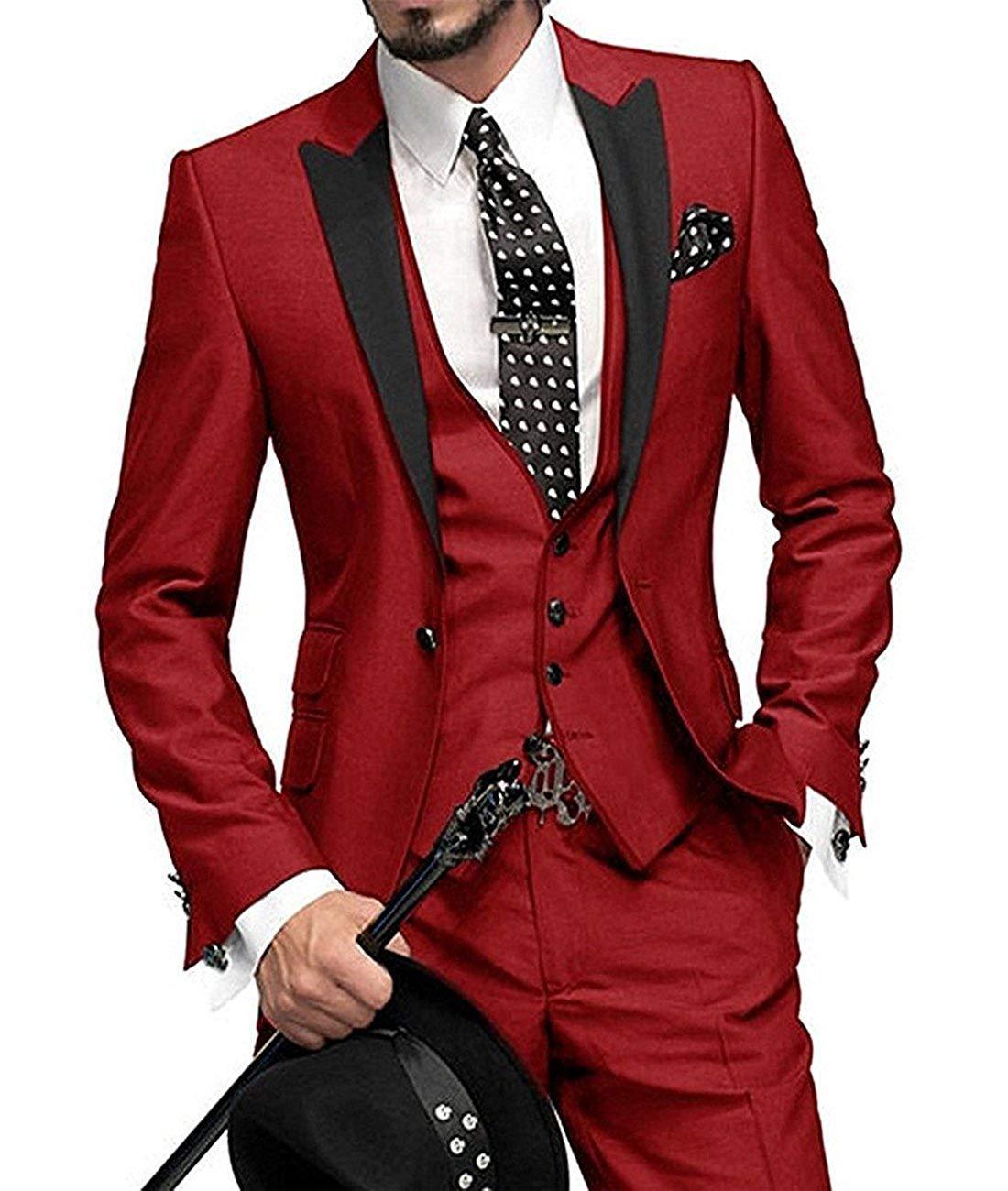 Men's Three-piece Suit Bridegroom Best Man Wedding Suit Men Product information: Color: red, blue, purple, black, white, sapphire blue, dark blue, pink, mint green, champagne, dark green, light pink, gray, wine red Size: XS,S,M,L,XL,XXL,3XL,4XL,5XL Versio
