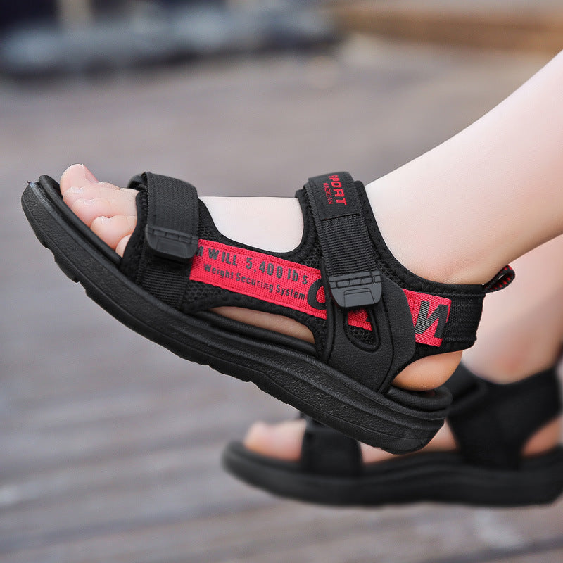 New Children's Sandals Men's Boys Trend Youth Children's Shoes Men's Middle School Children's Beach Shoes Wholesale Product Information: Color: black and gray, black and red, black and green Upper material: linen Sole material: EVA Style: sports Product c