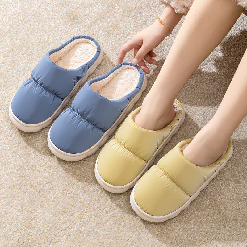 New Down Cotton Slippers Women Couple Winter Fashion Indoor Thick-soled Non-slip House Shoes Warm Floor Plush Slippers For Men Product information: Upper Material: Artificial Leather Sole Material:Rubber Function: Anti-slip, Warmth Toe shape: wrapped Heel