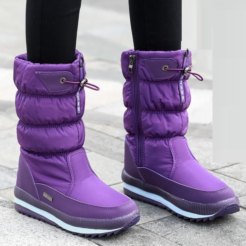 Winter New Plus Velvet Thick Cotton Shoes Thermal Middle Tube Waterproof Non-slip Boots Product information: Pattern: solid color Lining material: Other Color: G71 Black, G71 Blue, G71 White, G71 purple, G71 Red Upper height: Mid-top Heel height: Other So