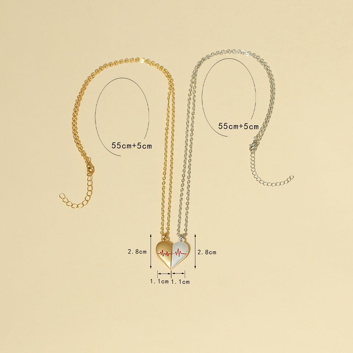 Heartbeat Magnetic Heart Necklace Love Couple Jewelry Product information : Material: alloy Treatment: electroplating Style: magnet necklace Modeling: geometric Chain style: regular chain Multilayer: No. Circumference: 21-50cm Color: gold pair, silver pai