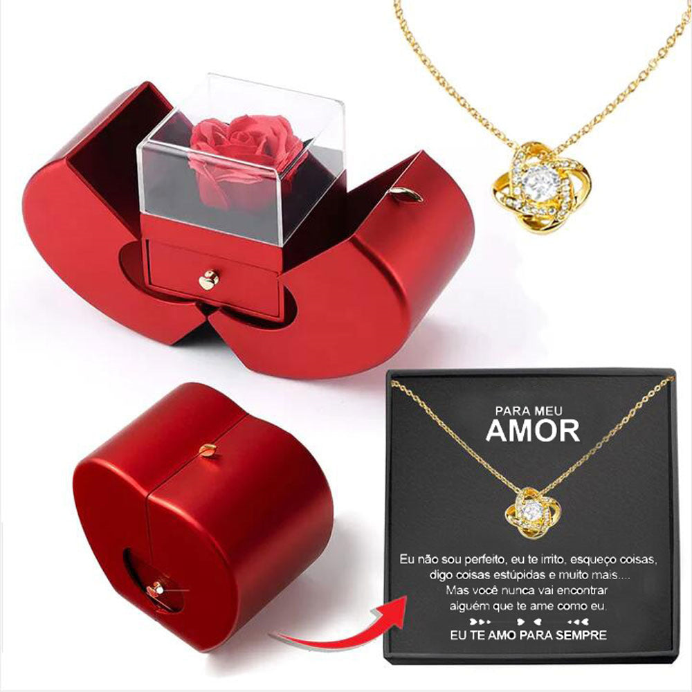 Fashion Jewelry Box Red Apple Christmas Gift Necklace Eternal Rose For Girl Mother's Day Valentine's Day Gifts With Artificial Flower Rose Flower Jewelry Box Overview: 1. Handmade Roses: Our roses are handmade, each rose looks like it has just been carefu