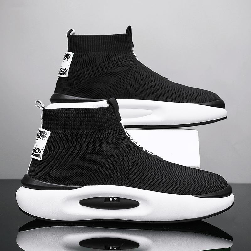 Mid-top Sock Shoes Lazy Slip On Flying Woven Sports Product information: Color: Green, black and white, blue Upper height: Low top Heel height: Low heel (1-3cm) Size: 39,40,41,42,43,44 Cutting depth: Shallow mouth (less than 7cm) Sole material: Rubber Sty