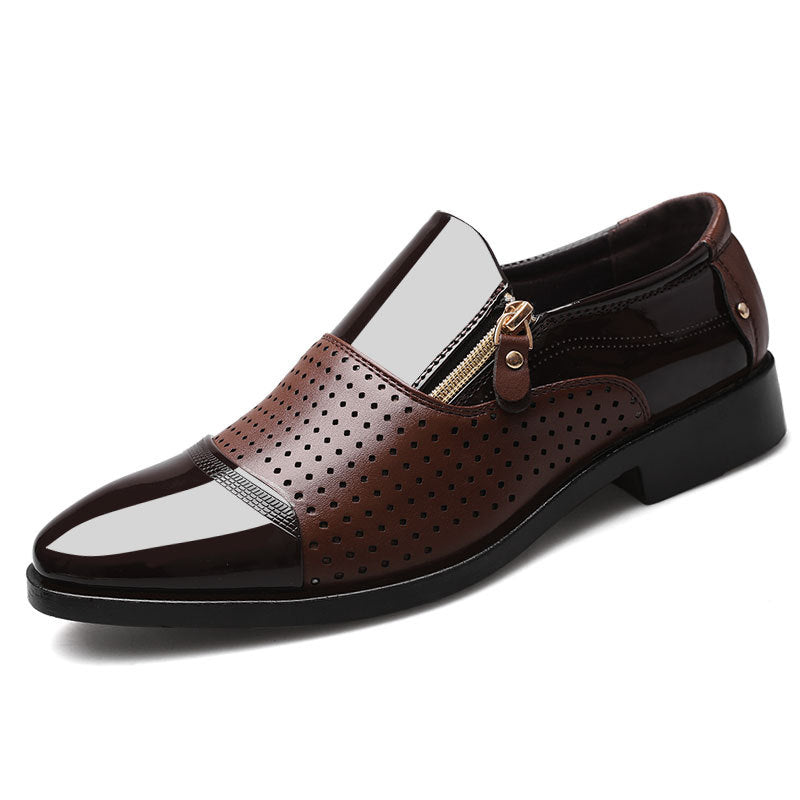 Men's New Business Leather Shoes Hollowed Out Breathable Overview: Unique design, stylish and beautiful. Good material, comfortable feet. A variety of colors, any choice. Specification: Category: Leather Shoes Upper material: artificial PU Sole Material: