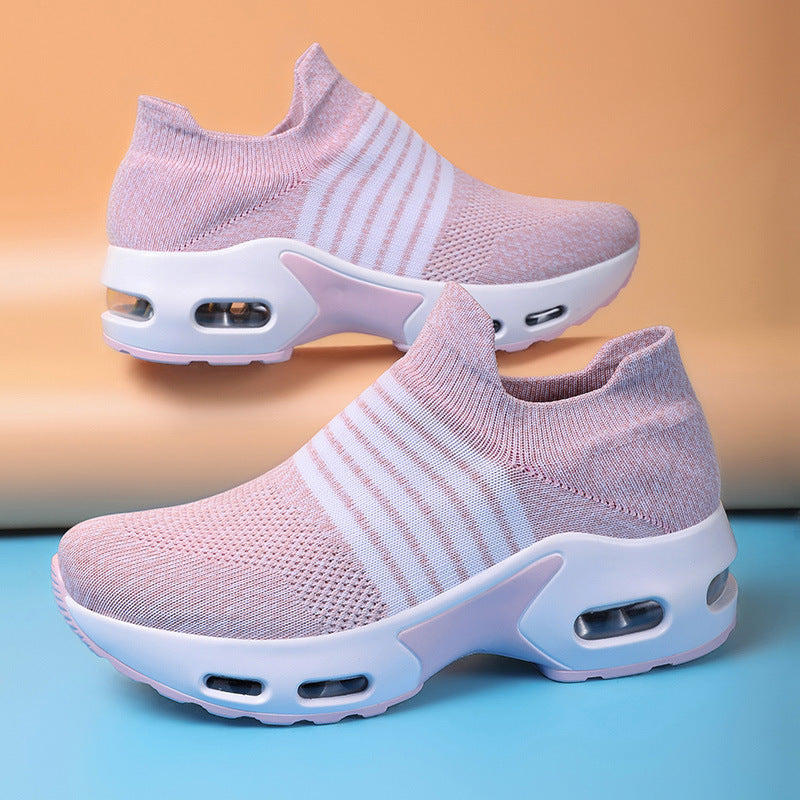 Plus Size Women's Shoes Lace-up Air Cushion Flying Woven Sneakers Product information: Applicable gender: female Heel height: low heel (1-3CM) pattern: plain Suitable season: summer, spring, autumn Color: 3001 black, 3001 black color, 3001 pink, 3001 purp