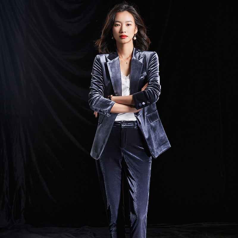 New Autumn And Winter Corduroy Suit Professional Suit Product information: Main fabric composition: polyester fiber (polyester) Color: royal blue, wine red, gray Applicable gender: female Size Information: Size: S, M, L, XL, XXL, XXXL, XXXXL Note: 1. Asia