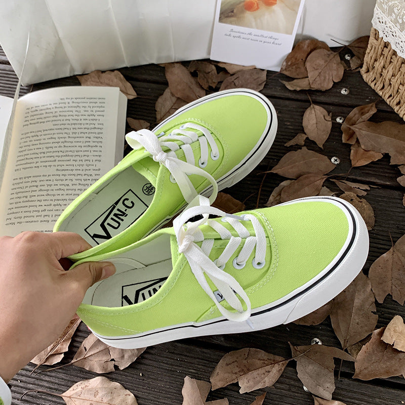 Fashion All-match Student White Shoes Trendy Sneakers Product information: Applicable age group: adult Upper Material: Canvas Sole Material: Rubber Style: Korean Color: black, sky blue, fairy pink, fluorescent green, Tiffany green, dragon fruit red, milk