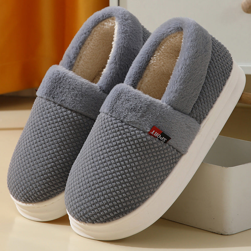 Men's Cotton Shoes With Heel Winter Warm Thick Sole Plush Slippers Women Indoor Garden Outerwear Plus Velvet Slipper For Couple Product information: Sole Material:PVC Function:Warm Upper Material:Suede Sole Craftsmanship:Sewing Shoes Midsole material: EVA