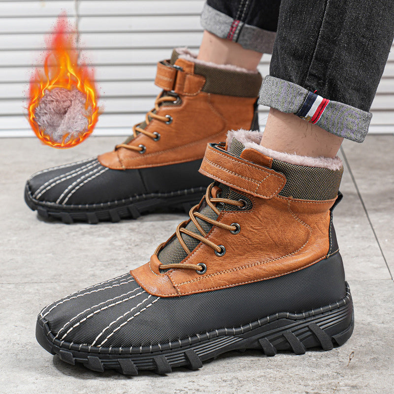 Winter Fleece Lace-up Snow Boots For Men Women Waterproof And Anti-slip Outdoor Work Boot Fashion Warm Mid-tube Cotton Shoes Men Overview: Unique design, stylish and beautiful. Good material, comfortable wear. A variety of colors, any choice. Product info