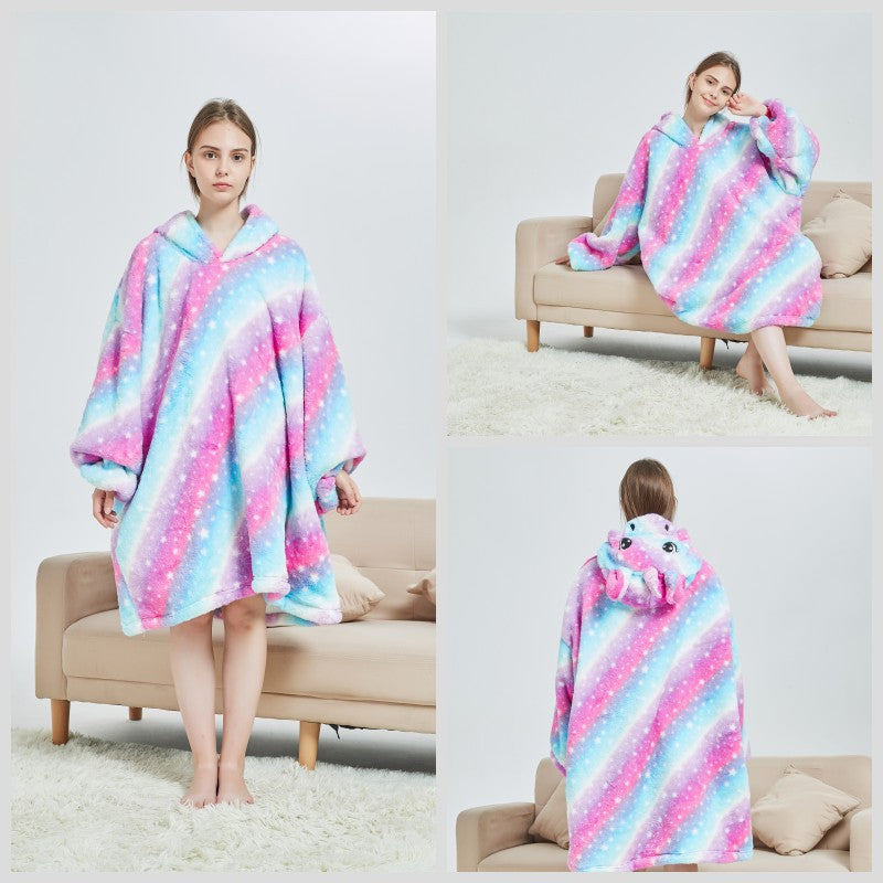 Cartoon Animal One-piece Pajamas Starry Sky Wine Red Winter Clothes Robe Men And Women Thickened Product information: Product Category: Nightgown Fabric name: lamb wool Main fabric composition: polyester fiber (polyester) Thickness: Super thick Applicable
