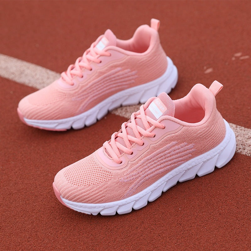 Men's And Women's Flying Woven Breathable Running Shoes Couple's Casual Sneakers Product information: Pattern: solid color Lining material: Mesh Applicable sports: Universal Color: JJ-2201 White, JJ-2201 Black, JJ-2201 pink Upper height: low top Heel heig