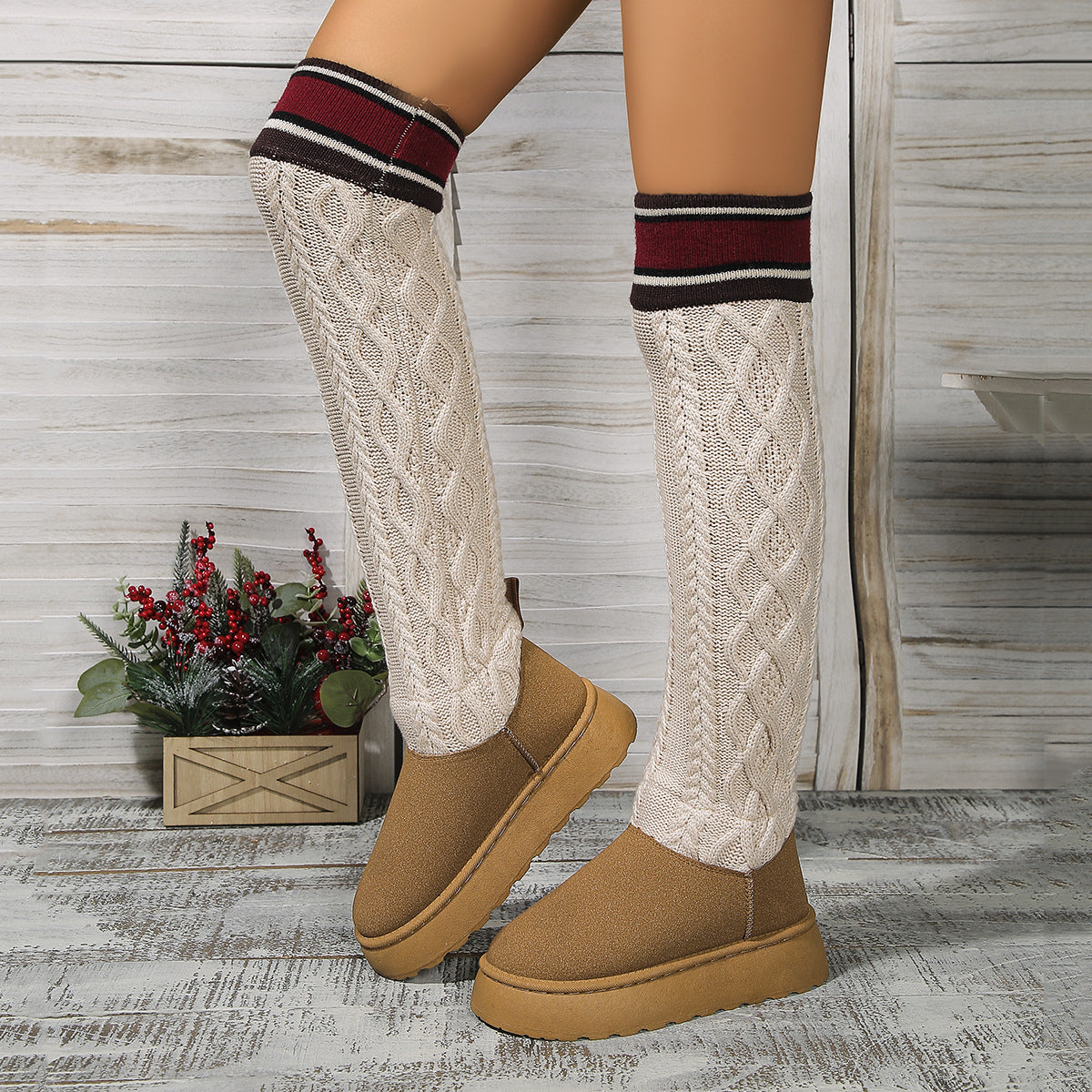 Winter Over-the-knee Boots With Long Knitted Sock Design Fashion Flat Thick-soled Shoes For Women Casual Warm Long Boot Overview: Unique design, stylish and beautiful. Good material, comfortable feet. A variety of colors, any choice. Specification: Shoe u