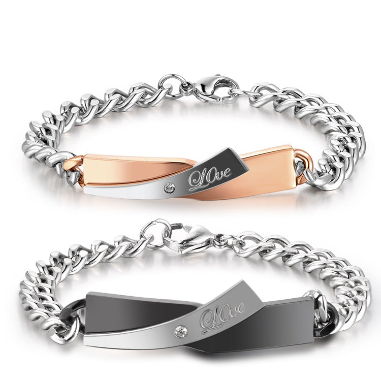 Couple Cross-design Bracelet Overview: Unique design, stylish and beautiful. Good material, comfortable wear. A variety of colors, any choice. Product information: Metail: stainless steel Style: Cute, Romantic Closure Type: Loster Model Number: Pair brace