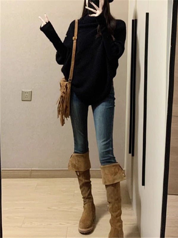 Idle Style Maillard Pile Collar Top Product information: Color: oatmeal color, black Size: S,M,L,XL Sleeve type: regular sleeve Main fabric composition: Polyester (polyester fiber) Wearing style: pullover Sleeve length: long sleeve Size: Note: 1. Asian si