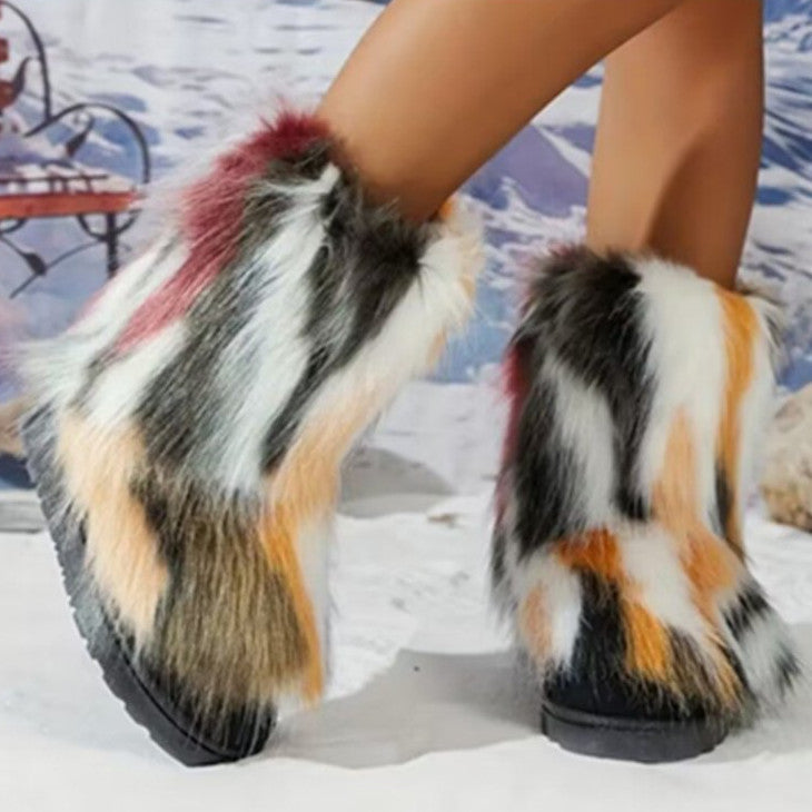 Plus Size Women's Shoes Fashion All-match Fur Boots Women's Shoes Product information: Pattern: solid color Lining material: artificial velboa Applicable sports: Universal Color: yellow Heel height: mid heel (3-5CM) Heel shape: flat heel Size: 36, 37, 38,