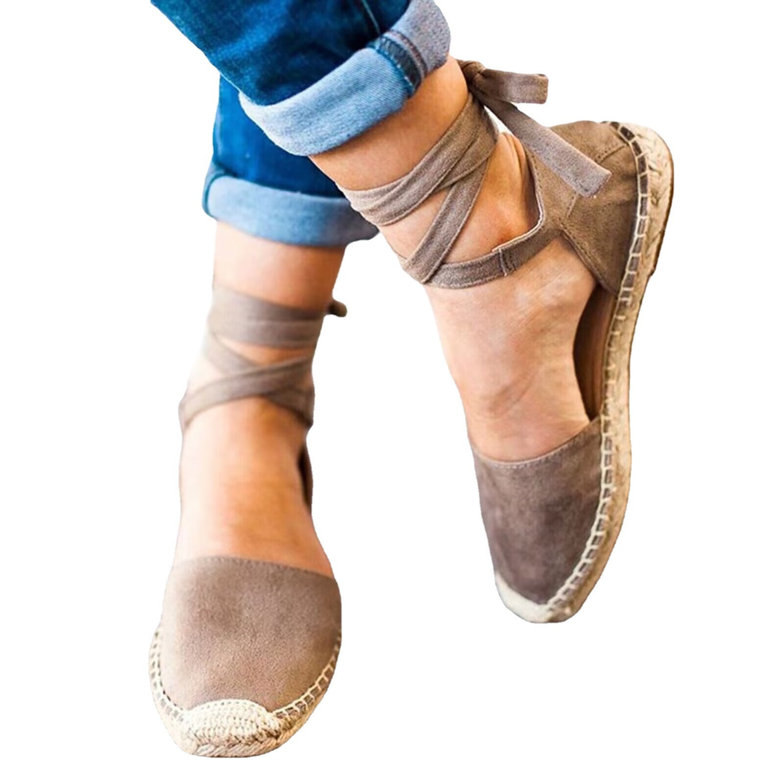 Casual Sandals Flat Strap Women's Sandals Product information: Pattern: solid color Lining material: Leather Color: pink, black, army green, gray Upper height: low top Size: 35, 36, 37, 38, 39, 40, 41, 42, 43 Sole material: linen woven Popular elements: H