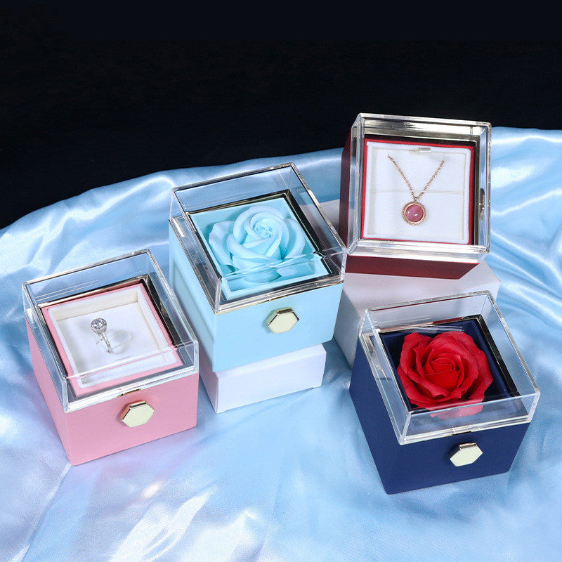 Rotating Soap Flower Rose Gift Box Creative Rotating Rose Jewelry Packaging Box Valentine's Day Gift For Women Overview: 1.【Romantic Gifts for Her】Forever rose symbolizes forever love, harmonious family, and loyal friendship. Surprise your loved ones. 2.【