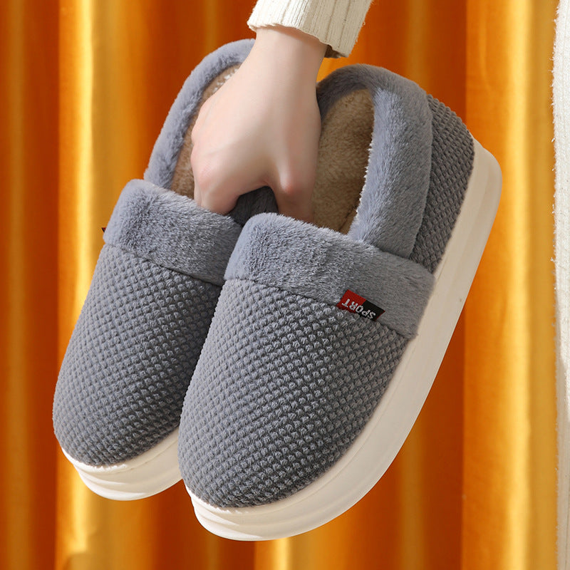 Men's Cotton Shoes With Heel Winter Warm Thick Sole Plush Slippers Women Indoor Garden Outerwear Plus Velvet Slipper For Couple Product information: Sole Material:PVC Function:Warm Upper Material:Suede Sole Craftsmanship:Sewing Shoes Midsole material: EVA