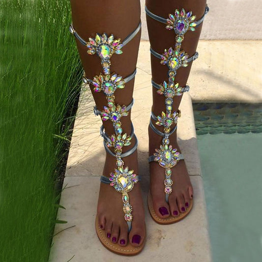 Summer New Fashion Rhinestone Flat Toe Roman Style Sandals Women Product information: Upper material: artificial PU Sole Material: Rubber Place of Origin: Chengdu, Sichuan Style roman style Toe shape round toe Size Information: Packing list: Shoes X1 Summ