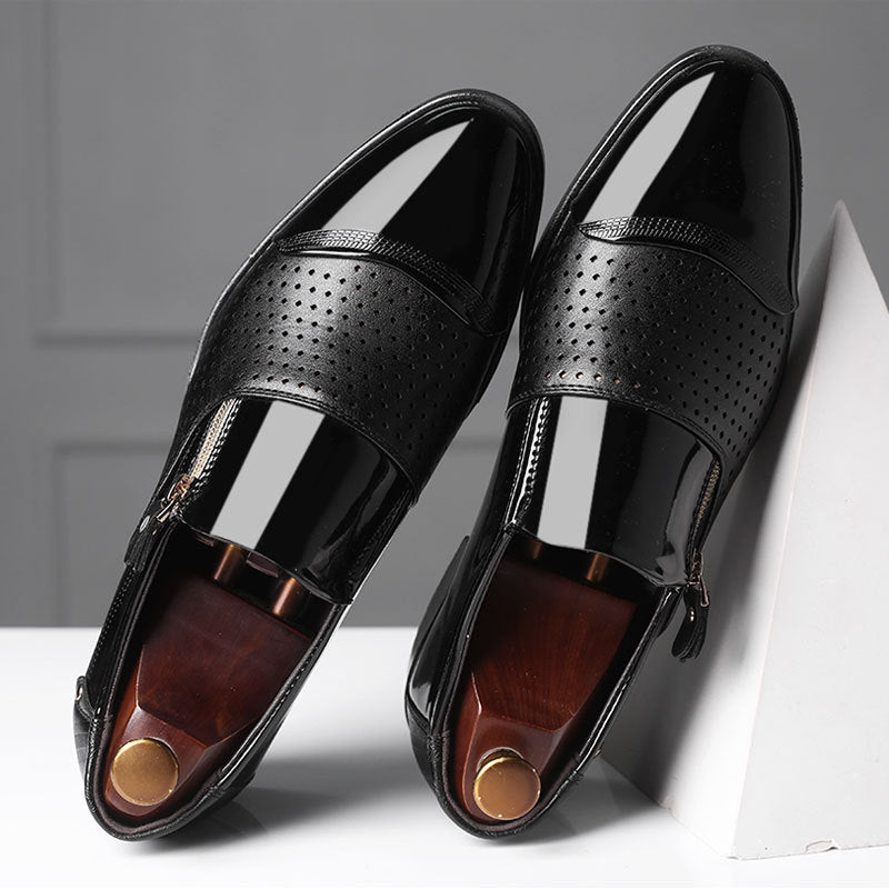Men's New Business Leather Shoes Hollowed Out Breathable Overview: Unique design, stylish and beautiful. Good material, comfortable feet. A variety of colors, any choice. Specification: Category: Leather Shoes Upper material: artificial PU Sole Material: