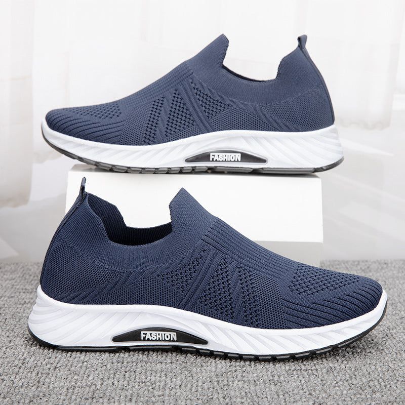 Mesh Breathable Fly Knit Sneaker Soft Sole Product information : Heel shape: flat heel Inner material: mesh cloth Opening depth: shallow mouth (below 7cm) Upper height: low upper Toe shape: round head Heel height: flat heel Color: blue, black, gray Size I