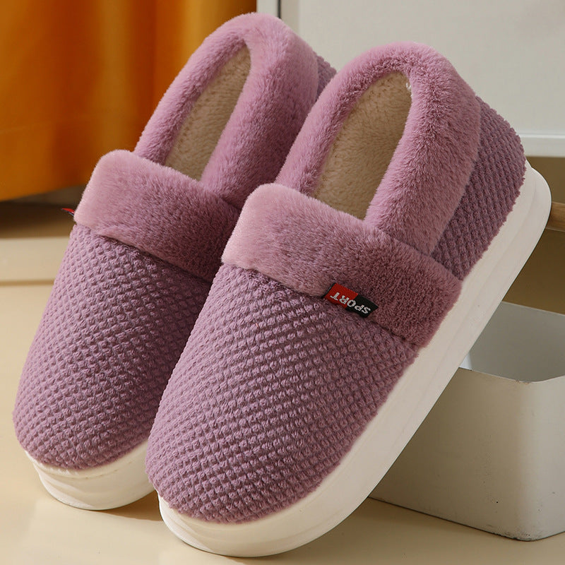 Men's Cotton Shoes With Heel Winter Warm Thick Sole Plush Slippers Women Indoor Garden Outerwear Plus Velvet Slipper For Couple Product information: Sole Material:PVC Function:Warm Upper Material:Suede Sole Craftsmanship:Sewing Shoes Midsole material: EVA