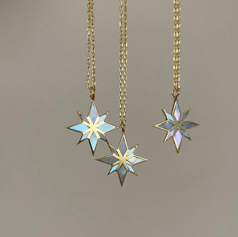 18K Gold Six Pointed Star Clavicle Chain Product information : Material: stainless steel Treatment process: electroplating Modeling: geometric type Chain style: O chain Color: gold, snake bone chain Size Information: Chain length: 45+5cm Packing list: Nec
