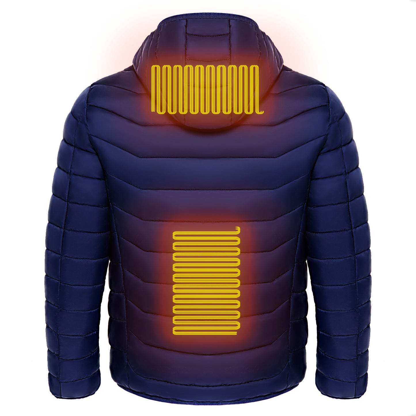 Men Heated Puffer Jacket Electric Heating Coat Insulated Hood Windbreaker 9Heat Zones Perfect for skiing: With its lightweight and long-sleeve puffer design, this heated jacket is ideal for skiing. It provides the necessary warmth without hindering your m