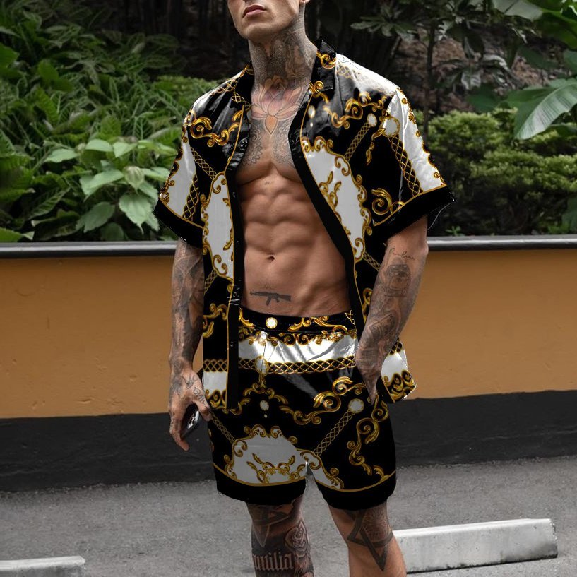 Loose Shirt Casual Men's Shorts Short Sleeve Suit Product information: Material:Polyester Fiber (Polyester) Style:Hong Kong style Features:printing Colour:Black Size Information: Size: S/M/L/XL/XXL/3XL Note: 1. Asian sizes are 1 to 2 sizes smaller than Eu