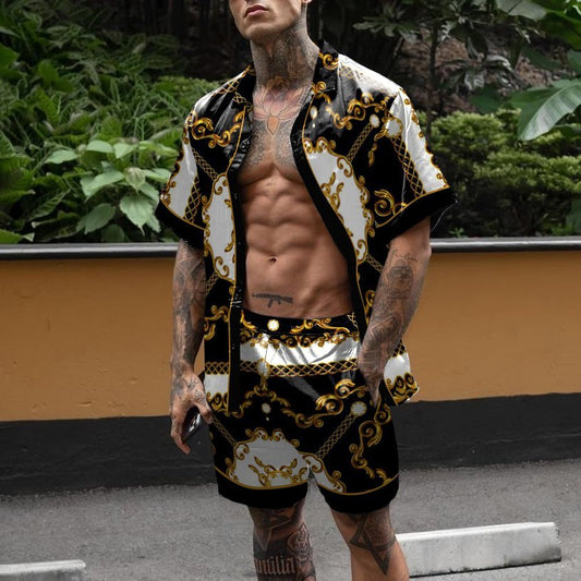 Loose Shirt Casual Men's Shorts Short Sleeve Suit Product information: Material:Polyester Fiber (Polyester) Style:Hong Kong style Features:printing Colour:Black Size Information: Size: S/M/L/XL/XXL/3XL Note: 1. Asian sizes are 1 to 2 sizes smaller than Eu