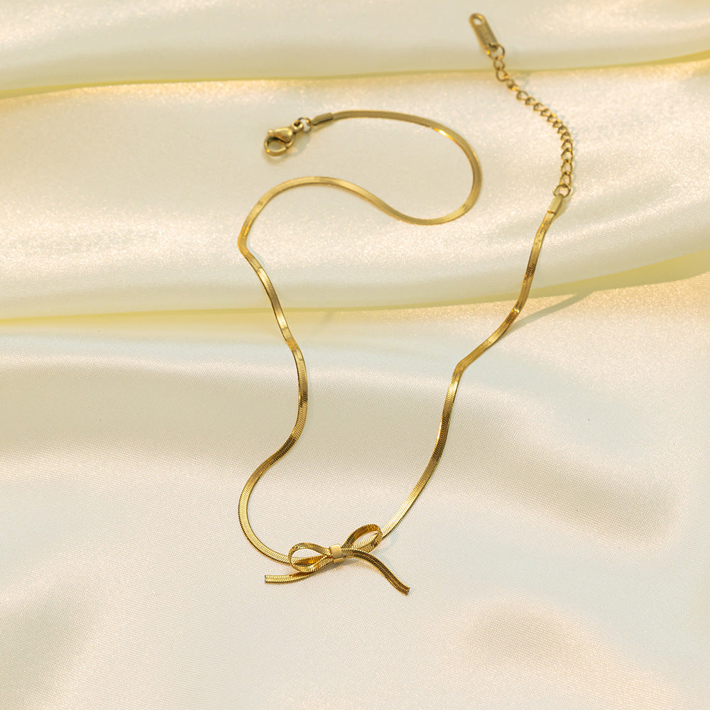 Women's Fashion Minimalist Bowknot Necklace Product information: Treatment Process: Electroplating Color: [TSH605] bow necklace gold,[TSH612] bow necklace steel color Applicable population: Female Pendant material: titanium steel Material: titanium steel