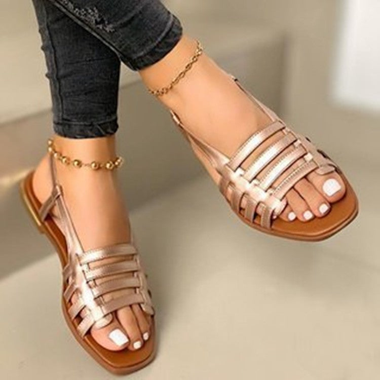 New Casual Woven Sand Roman Shoes Product information: Upper Material: Artificial PU Sole Material: Rubber Style: Europe and America Toe shape: fish mouth Popular elements: sequins Wearing style: buckle Function: breathable, light Sole craft: viscose shoe