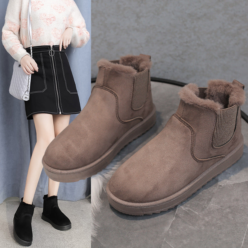 Fleece-lined Plus Size Short Boots Cotton Shoes Women's Cotton Snow Boots Product information: Pattern: solid color Lining material: Cotton Color: white, black, dark brown Upper height: low top Heel height: flat Length of socks: short tube Heel shape: fla