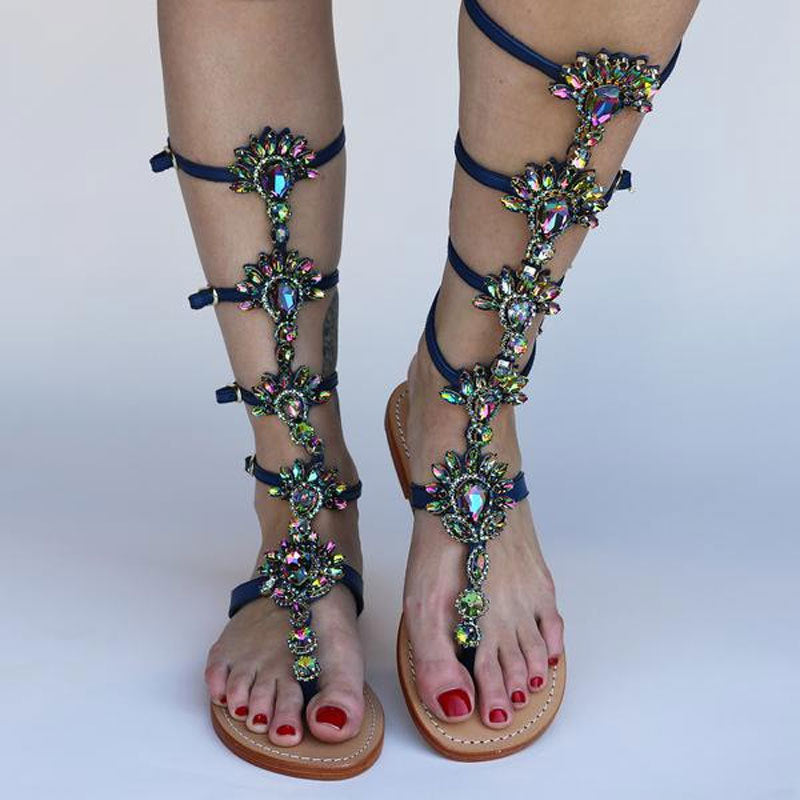 Summer New Fashion Rhinestone Flat Toe Roman Style Sandals Women Product information: Upper material: artificial PU Sole Material: Rubber Place of Origin: Chengdu, Sichuan Style roman style Toe shape round toe Size Information: Packing list: Shoes X1 Summ