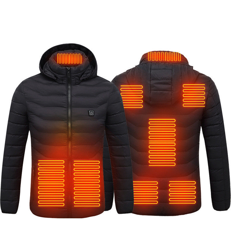 Men Heated Puffer Jacket Electric Heating Coat Insulated Hood Windbreaker 9Heat Zones Perfect for skiing: With its lightweight and long-sleeve puffer design, this heated jacket is ideal for skiing. It provides the necessary warmth without hindering your m