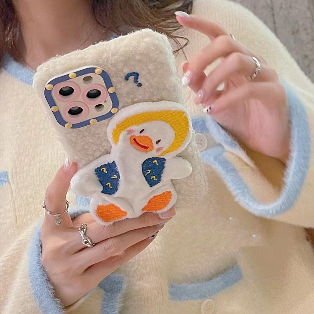 Cartoon Cute Question Mark Duck Phone Case Overview: Protect your phone from scratch, dusk, shock and accidental fall Unique Design will definitely turn heads and make your Phone Stand Out Specification: Style: back cover Material: plush Style: Cartoon, J