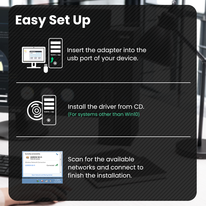 Usb Wireless Network Card Computer Wifi Receiver Product information: Name: USB wireless network card Model: CM448 Interface:USB Chip type: RTL 8811CU Package size: 92x92x15 mm Product net weight: 5g Weight with packaging: 30.5g Specifications: 650M dual