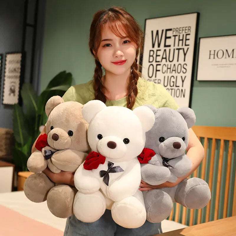23-45cm New Lovely Hug Roses Teddy Bear Plush Pillow Stuffed Soft Animal Dolls Nice Birthday Gift Girlfriend Valentine's Day Overview: For the sake of rest and to make kids play with it this texture is soft and comfortable to hug, It has a vivid cartoon c