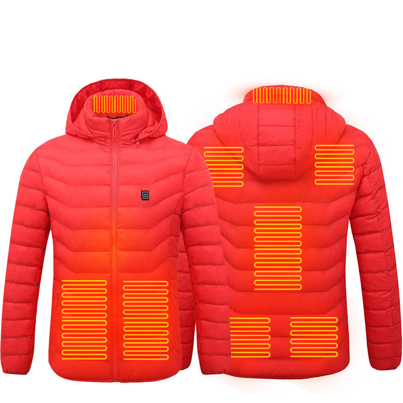 Men Heated Puffer Jacket Electric Heating Coat Insulated Hood Windbreaker 9Heat Zones Perfect for skiing: With its lightweight and long-sleeve puffer design, this heated jacket is ideal for skiing. It provides the necessary warmth without hindering your m