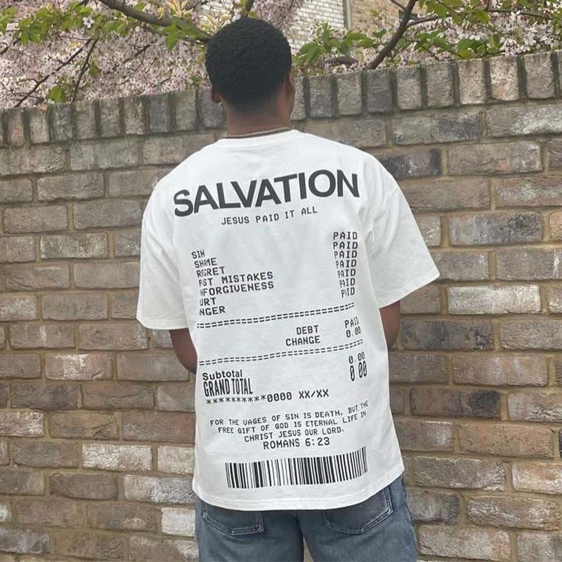 Jesus Paid It All Print T-shirt Product information: Fabric Name: 100% Polyester Pattern: Letter Print Process: Printed Style: Casual Collar: Round Neck Occasion: Daily Theme: Summer Size Information: Note: 1. Asian sizes are 1 to 2 sizes smaller than Eur