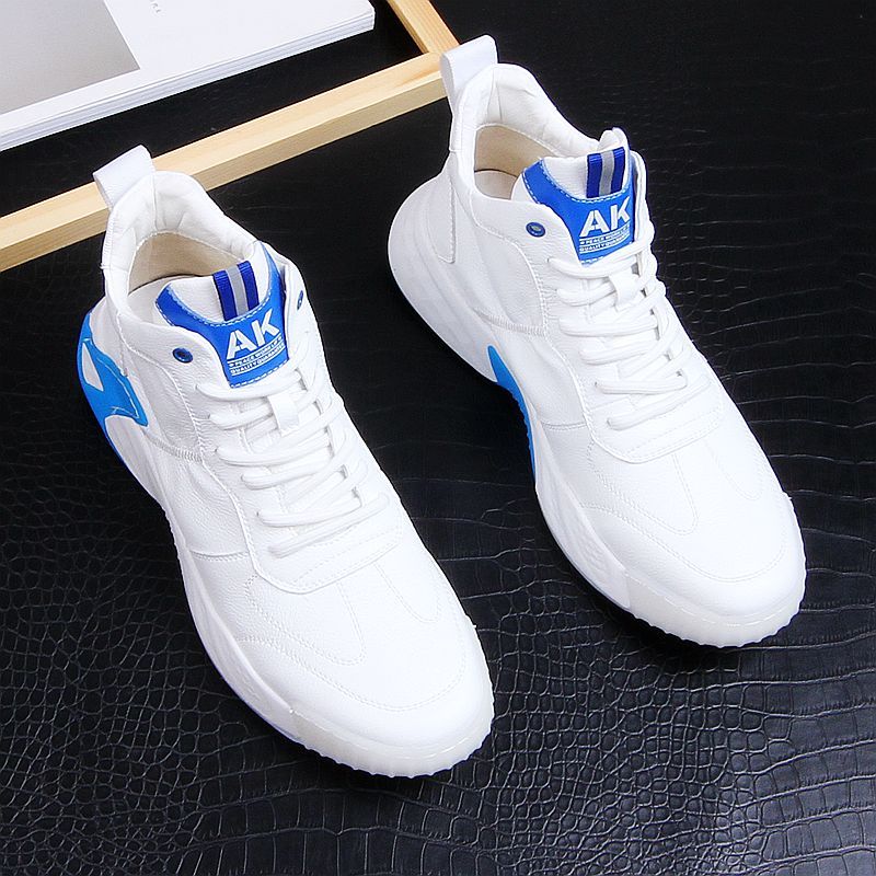 Men's White Blue Color Blocking High Top Casual Shoes Overview: Unique design, stylish and beautiful. Good material, comfortable feet. A variety of colors, any choice. Specification: Function: increase Closure method: tie wrap Size: 38 39 40 41 42 43 Patt