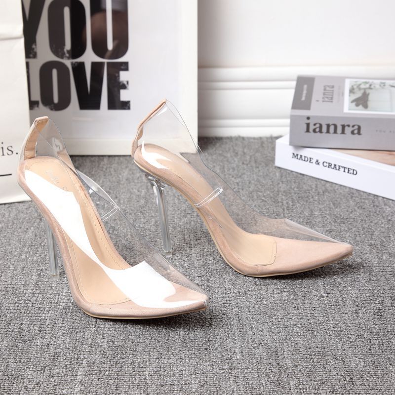 Women's Transparent Pumps Pointed Low-cut Stiletto Heel Product information: Pattern: solid color Lining material: Microfiber Color: apricot, patent leather Upper height: low top Heel height: super high heel (above 8CM) Heel shape: stiletto heel Size: 35,