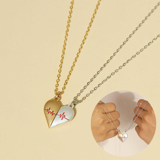 Heartbeat Magnetic Heart Necklace Love Couple Jewelry Product information : Material: alloy Treatment: electroplating Style: magnet necklace Modeling: geometric Chain style: regular chain Multilayer: No. Circumference: 21-50cm Color: gold pair, silver pai