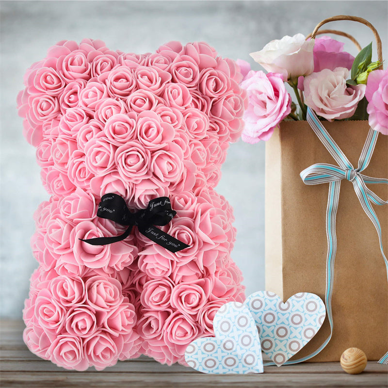 Valentine's Day Gift Rose Bear Eternal Flower Rose Teddy Bear PE Foam Bear 25cm Valentines Day Overview: Rose Bear — The rose bear is about 10*7*7 inches (length*width*height). This eternal rose bear symbolizes eternal love, affection, friendship and stab