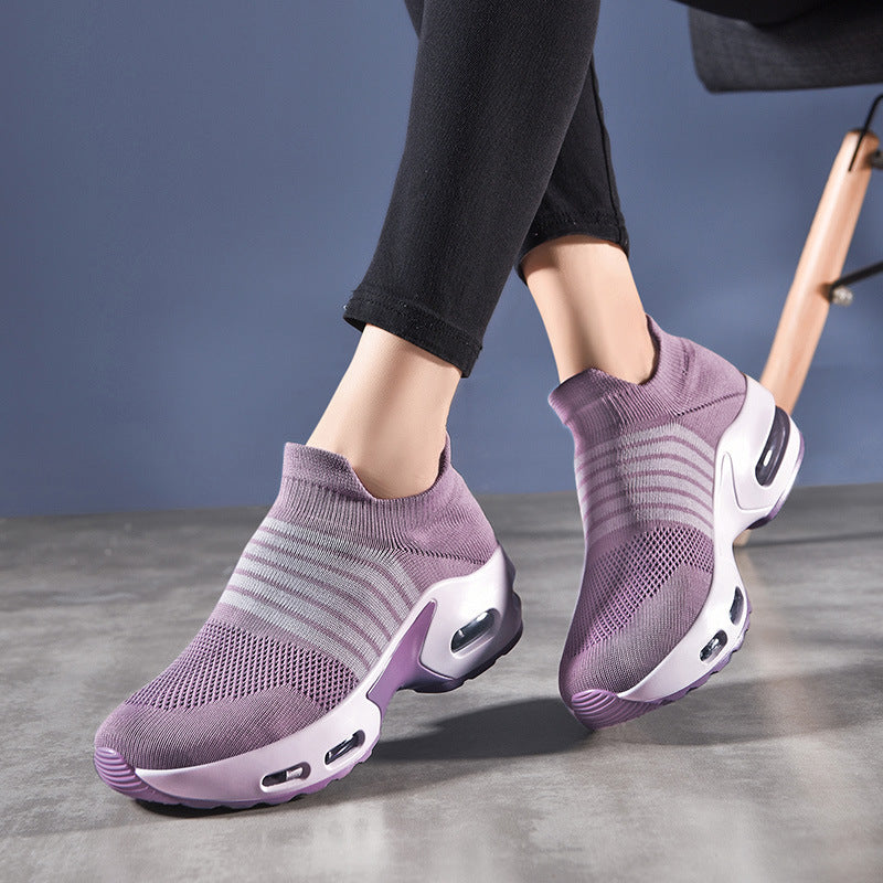 Plus Size Women's Shoes Lace-up Air Cushion Flying Woven Sneakers Product information: Applicable gender: female Heel height: low heel (1-3CM) pattern: plain Suitable season: summer, spring, autumn Color: 3001 black, 3001 black color, 3001 pink, 3001 purp