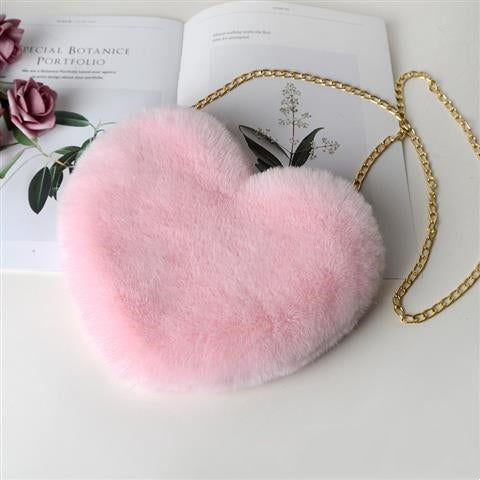Love Bags For Women Plush Chain Shoulder Bags Valentine's Day Party Bag Product information: Material: plush Luggage trend style: small round bag Bag size: medium Lining texture: synthetic leather Bag shape: heart Opening method: zipper Pattern: solid col