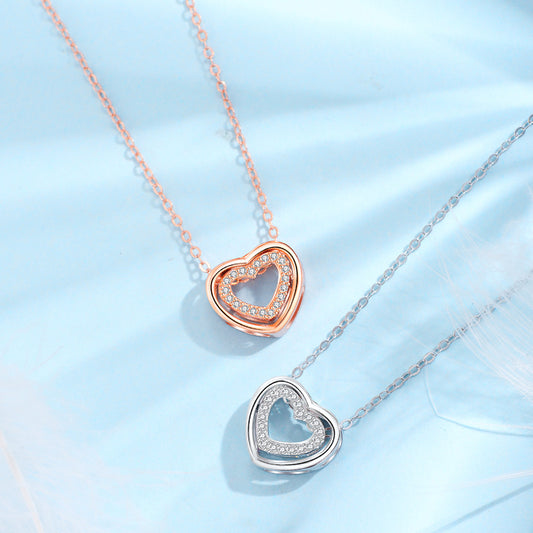 S925 Sterling Silver Heart To Heart Pendant Necklace Product information: Treatment Process: Electroplating Color: XL0320 heart-to-heart necklace (white gold color),XL0320 heart-to-heart necklace (Rose Gold) Pendant material: 925 silver Chain style: cross