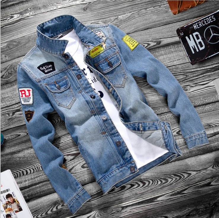 Fashion lapel men's denim jacket jacket men casual Main fabric composition; cotton The content of the main fabric composition; 60 (%) Lining ingredient content; 60 (%) Applicable scene; leisure Style details; button decoration size Shoulder width（CM） bust